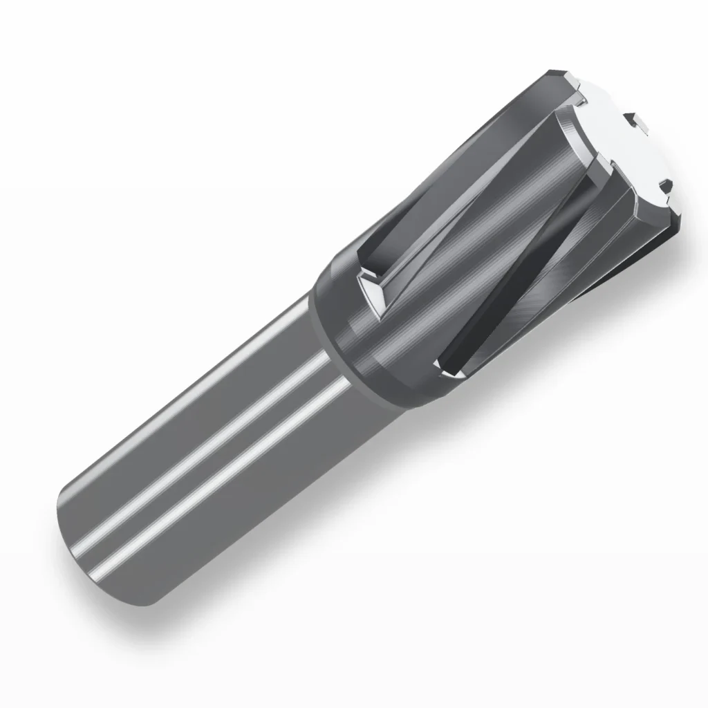Schaftfräser mit gelöteten Hartmetallschneiden (Computerdarstellung)