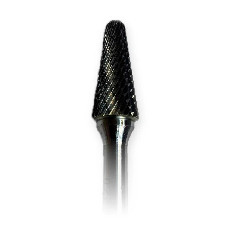 Hartmetall-Frässtift Form L Rundkegel (KEL) Ø 12 × 28 mm, Schaft 6 mm, Kreuzverzahnung