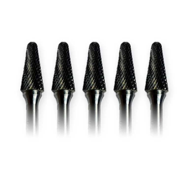 Hartmetall-Frässtift Form L Rundkegel (KEL) Ø 12 × 28 mm, Schaft 6 mm, Kreuzverzahnung – 5er-Pack