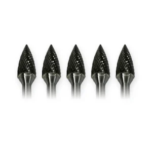 Hartmetall-Frässtift Form G Spitzbogen (SPG) Ø 12 × 25 mm, Schaft 6 mm, Kreuzverzahnung – 5er-Pack
